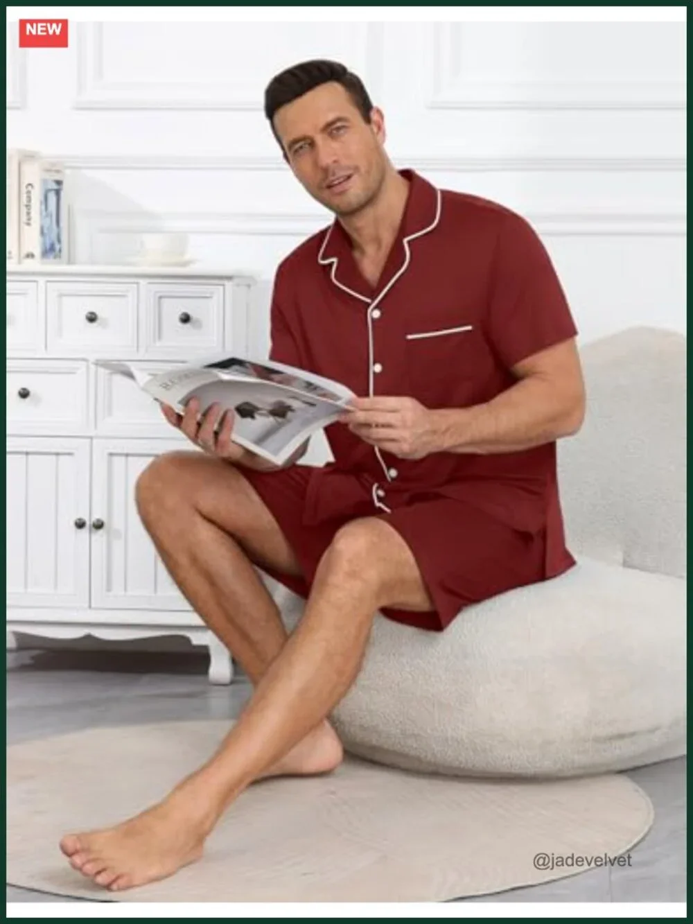 Men's Short Sleeve Button Up Pajama Set with Pockets 2 Piece Sleepwear